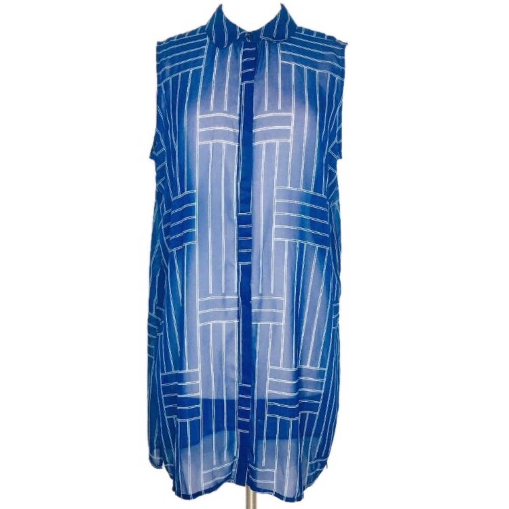 Como Black blue sheer sleeveless blouse XL
